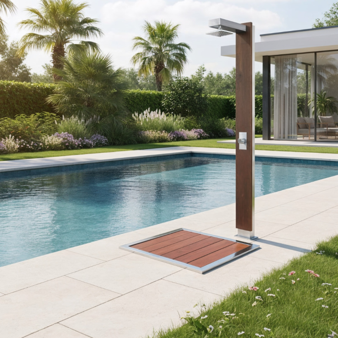 Plateau de douche Pluvium en bois Ipé et acier inoxydable AISI 316L Astral Pool