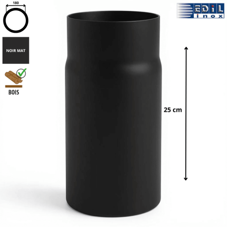 Élément droit 25 cm émaillé noir mat Edilinox - Diamètre 180 mm