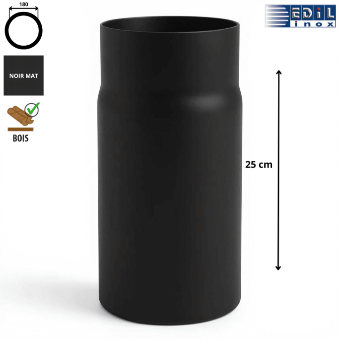 Élément droit 25 cm émaillé noir mat Edilinox - Diamètre 180 mm