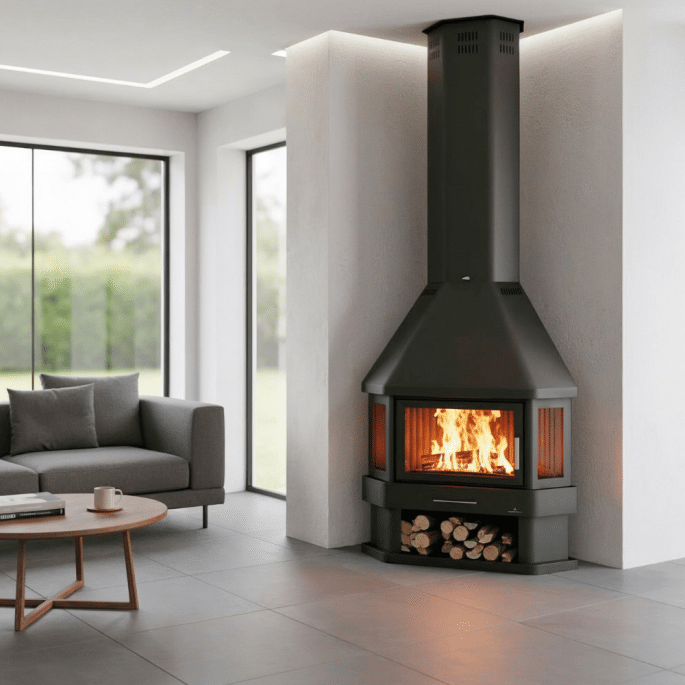 Cheminée d'angle BRONPI LORCA-R Calidéal 14 kW