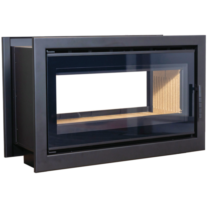 Insert bois double face Cassette Nordic W 90 black avec cadre de finition A.Caminetti