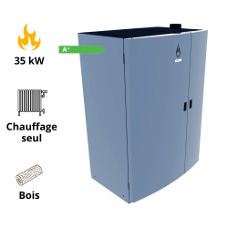Chaudière bois-bûche THORUS 35 kW à combustion inversée assistée par extracteur HS France