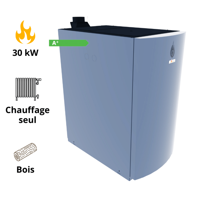 Chaudière bois-bûche BOREALE STD 860 30KW à combustion inversée assistée par extracteur HS France