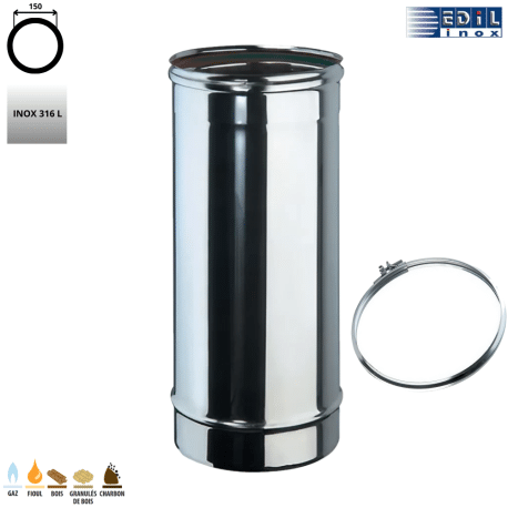 Tuyau élément droit 50 cm inox diam. 150 mm Edilinox