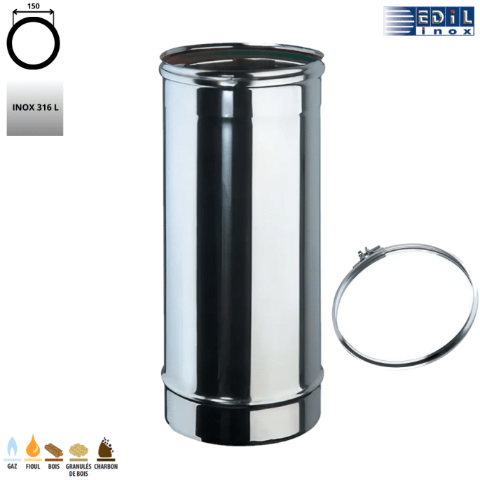 Tuyau élément droit 50 cm inox diam. 150 mm Edilinox