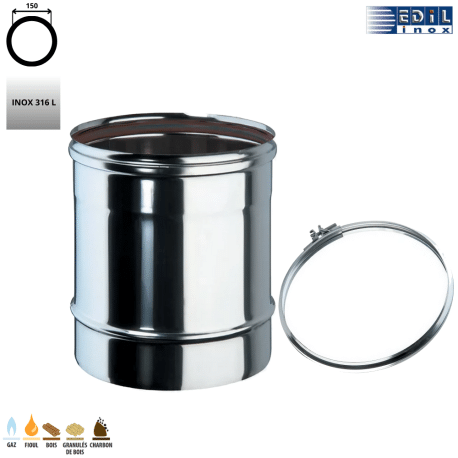 Tuyau élément droit 25 cm inox diam. 150 mm Edilinox