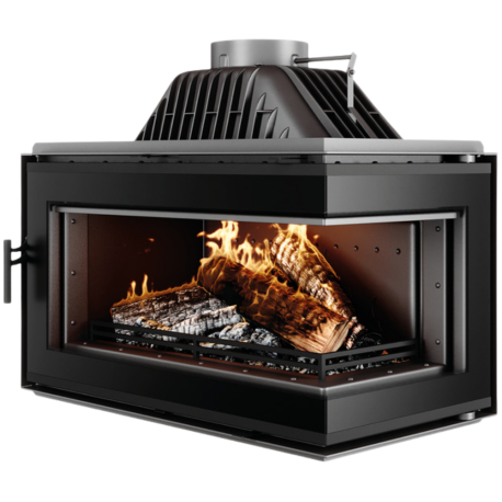 Insert à bois d'angle vitre droite W16 PB BLACK ECO 13,5 KW KAWMET