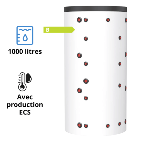 Ballon tampon Thermador 1000 Litres + eau chaude instantanée Sans échangeur acier
