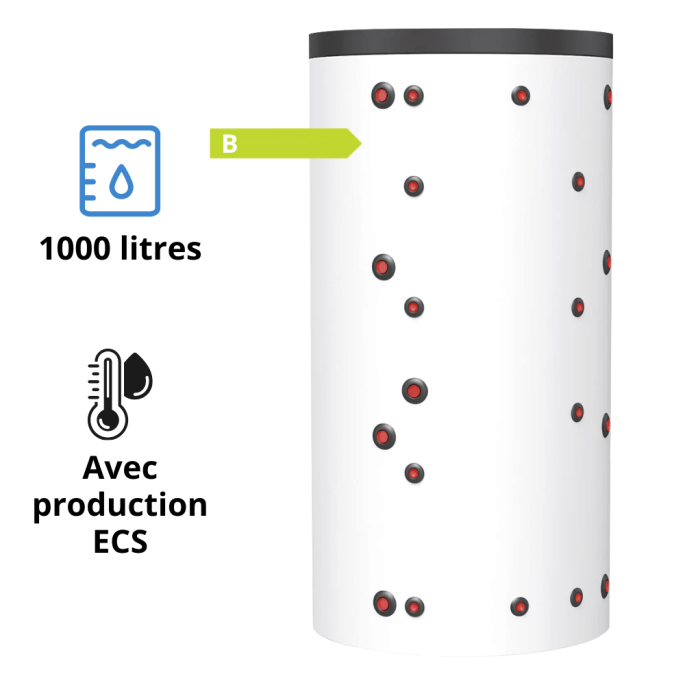 Ballon tampon Thermador 1000 Litres + eau chaude instantanée Sans échangeur acier