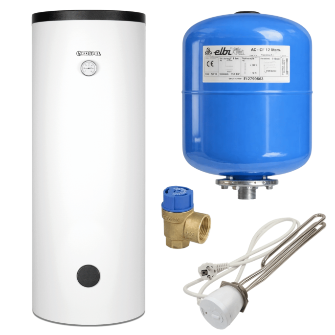 Pack Préparateur ECS 200 L + Vase d'expansion 12 L + Résistance électrique 2kW + Soupape sanitaire