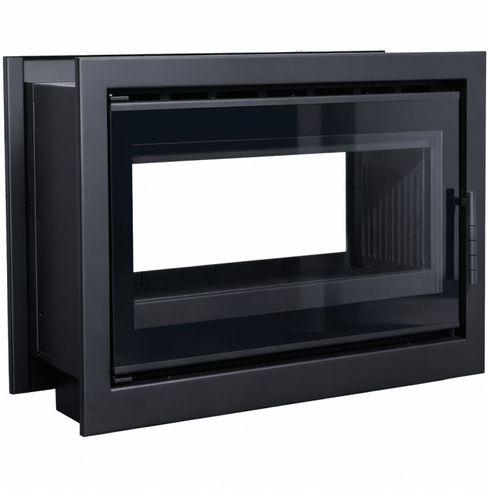 Insert bois double face Cassette Nordic W 70 black avec cadre de finition A.Caminetti