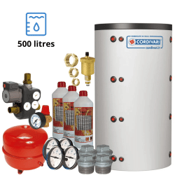 Kit ballon tampon 500 litres + Vase expansion + Unité de charge pour chaudière bois