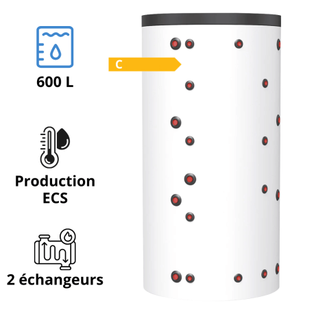 Ballon tampon 600 Litres Thermador avec 2 échangeurs acier