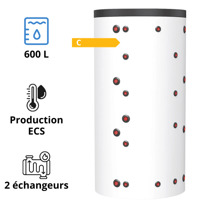 Ballon tampon 600 Litres Thermador avec 2 échangeurs acier