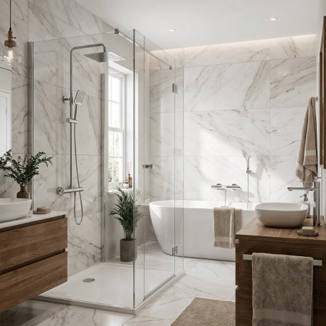 Ensemble Mitigeur lavabo + Colonne de douche + Mitigeur Bain + Support douchette Chromé