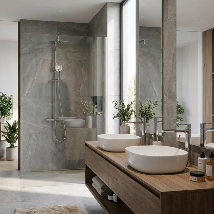 Ensemble 2 mitigeurs lavabo réhaussés + Colonne de douche - Couleur chromée