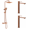 Ensemble 2 mitigeurs lavabo réhaussés + Colonne de douche - Couleur cuivre brossé