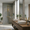 Ensemble 2 mitigeurs lavabo réhaussés + Colonne de douche - Couleur or brossé