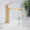 Ensemble 2 Mitigeurs lavabo + Colonne de douche + Mitigeur Bain + Support douchette flexible Or brossé