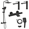 Ensemble 2 Mitigeurs lavabo + Colonne de douche + Mitigeur Bain + Support douchette flexible Noir mat