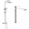Ensemble mitigeur lavabo réhaussé + Colonne de douche - Couleur Chromée