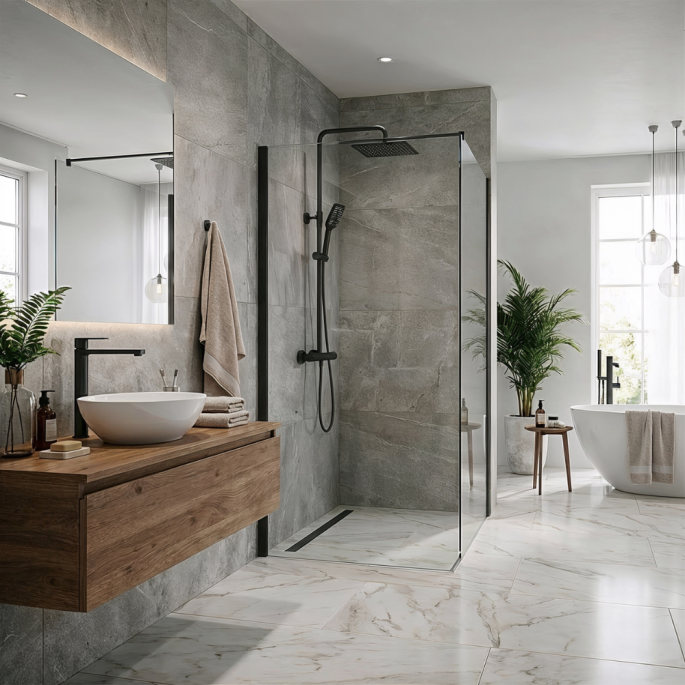 Ensemble mitigeur lavabo réhaussé + Colonne de douche - Couleur Noir mat