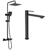 Ensemble mitigeur lavabo réhaussé + Colonne de douche - Couleur Noir mat