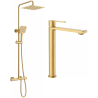 Ensemble mitigeur lavabo réhaussé + Colonne de douche - Couleur Or brossé