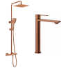Ensemble mitigeur lavabo réhaussé + Colonne de douche - Couleur Cuivre brossé