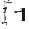 Ensemble mitigeur lavabo + Colonne de douche - Couleur Noir mat