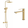 Ensemble mitigeur lavabo + Colonne de douche - Couleur Or brossé