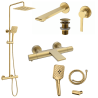 Mitigeur lavabo + Bonde avec trop plein + Colonne de douche + Mitigeur Bain + Support douchette Or brossé