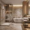 Mitigeur lavabo + Bonde sans trop plein + Colonne de douche + Mitigeur Bain + Support douchette Cuivre brossé