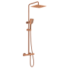 Mitigeur lavabo + Bonde sans trop plein + Colonne de douche + Mitigeur Bain + Support douchette Cuivre brossé