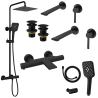 Ensemble 2 Mitigeurs lavabo + 2 Bondes sans trop plein + Colonne de douche + Mitigeur Bain + Support douchette - Noir mat
