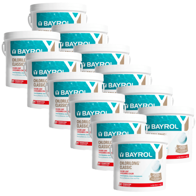 Pack de 12 Chlorilong Classic 5 kg - Galets de chlore Bayrol
