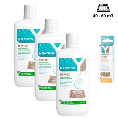 Bayrol - Nophos anti-phosphate x 3 + languette analyse pour bassin de 40 à 60 m3