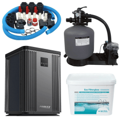 Pack Pompe à chaleur Piscine Poolex Q-Line 5 + By pass universel + Pompe de filtration + Filtre à sable + Verre Filtrant
