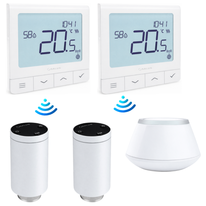 Pack 2 têtes connectées + centrale + 2 thermostats sans fil - Salus