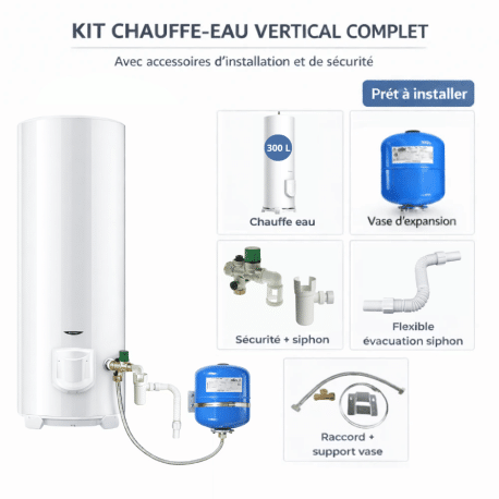 Pack tout en 1 chauffe eau électrique sol 300 L Initio à résistance blindée Ariston