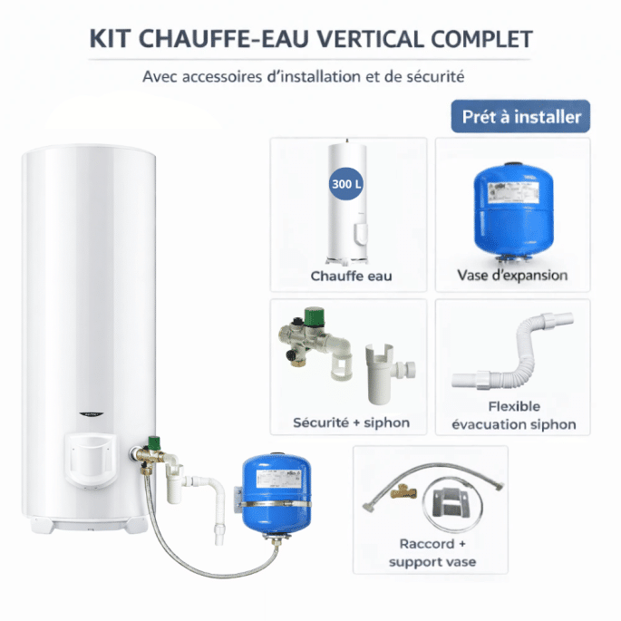 Pack tout en 1 chauffe eau électrique sol 300 L Initio à résistance blindée Ariston