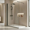 Pack douche italienne : receveur blanc 140x90 cm + colonne de douche noire + paroi fixe profilé noir