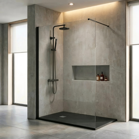 Pack douche italienne Noir : receveur 140x90 cm + colonne de douche + paroi fixe