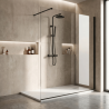 Pack douche italienne : receveur blanc 160x90 cm + colonne de douche noire + paroi fixe profilé noir