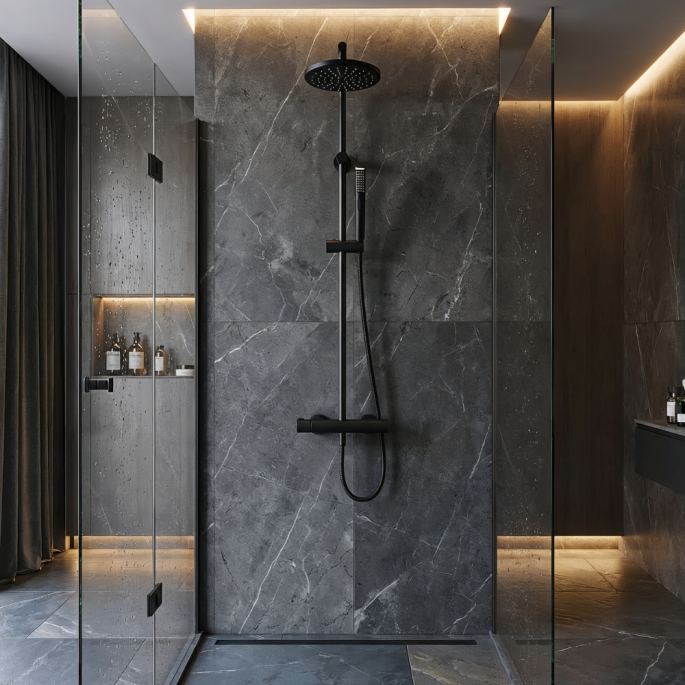 Colonne de douche thermostatique noire MIZ23 NE THEWA