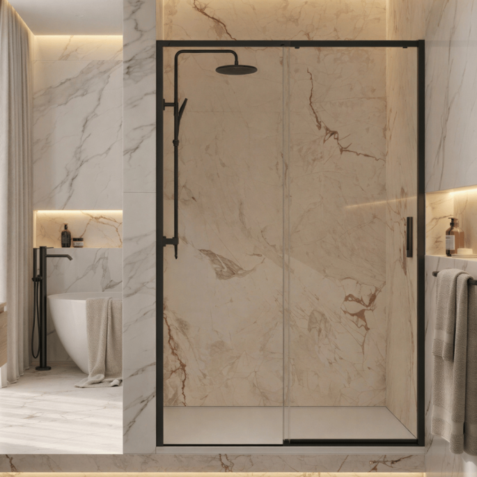Paroi de douche coulissante 120x200 - Profilé noir Fluidheat