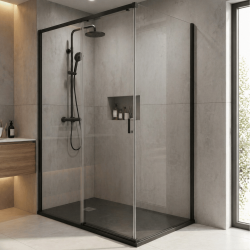 Paroi de douche fixe 80x200 pour coulissante - Profilé noir Fluidheat