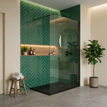 Pack douche à l’italienne Noir : receveur 120x80 cm + paroi fixe