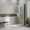 Pack douche à l’italienne : receveur blanc 120x80 cm + paroi fixe profilé noir