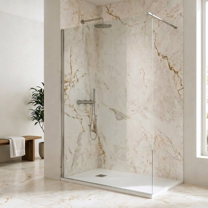Pack douche italienne chromé : receveur blanc 140x90 cm + paroi fixe